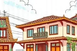 樱花树下并肩两人的校园漫画封面